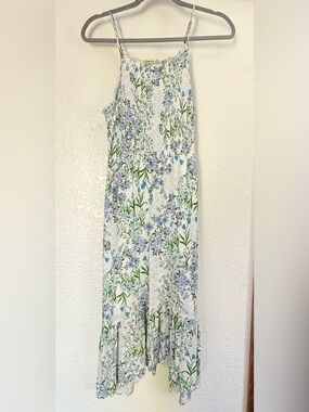 Liberty Love White Floral High-Low Sundress with Blue & Green Print